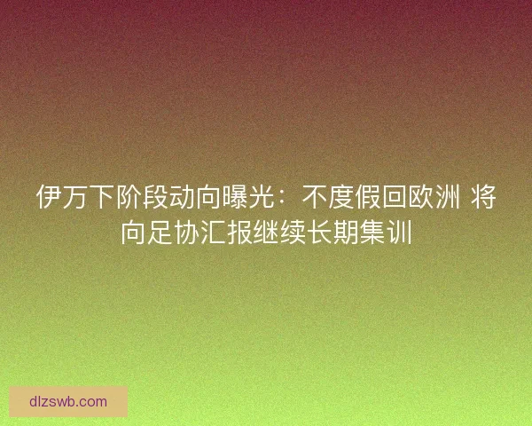 伊万下阶段动向曝光：不度假回欧洲 将向足协汇报继续长期集训